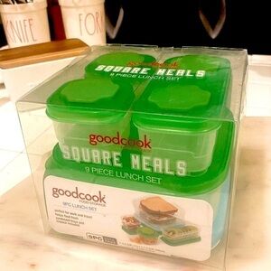 Good Cook Square Meals 9 Piece Lunch Set Green Modular with Icepack NWT Barcode